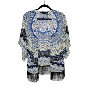 INC International Concepts Women's Multicolor Fringe Hem Kimono Cover-Up Size L